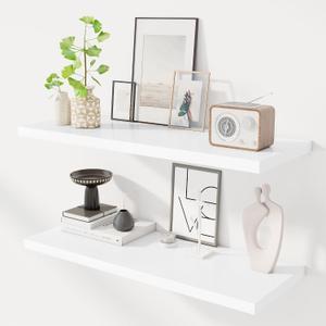 Dreamland 36" Floating Shelves for Wall, 12" Deep Slim White Floating Shelves, Wall-Mounted Shelves for Bedroom, Living Room, Kitchen, Bathroom - Set of 2, 36"L x 12"D x 1.3"H, Set of 2