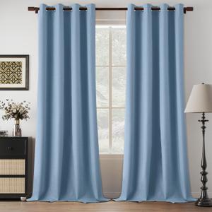 144 Inch Extra Long Linen Blue Curtains Full Blackout 12ft Length, Noise Reducing Energy Saving Living Room High Ceiling 2 Story Tall Curtains, Dusty Blue, W52 x L144, 2 Panels