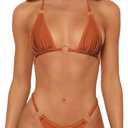 Sexy Bikinis for Women 2 Piece Bikini Spaghetti Strap Swimsuits Solid Color Bathing Swimwear Triangle Bathing Suit (Small, Brown)