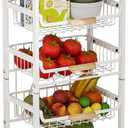 Pull-Out Kitchen Storage Cart 5 Tier Kitchen Fruit Cart on Wheels,Fruit Basket for Kitchen,Bedroom Kitchen Organizer and Storage Rack, Potato Onion Vegetable Storage (White), 5Tier-White