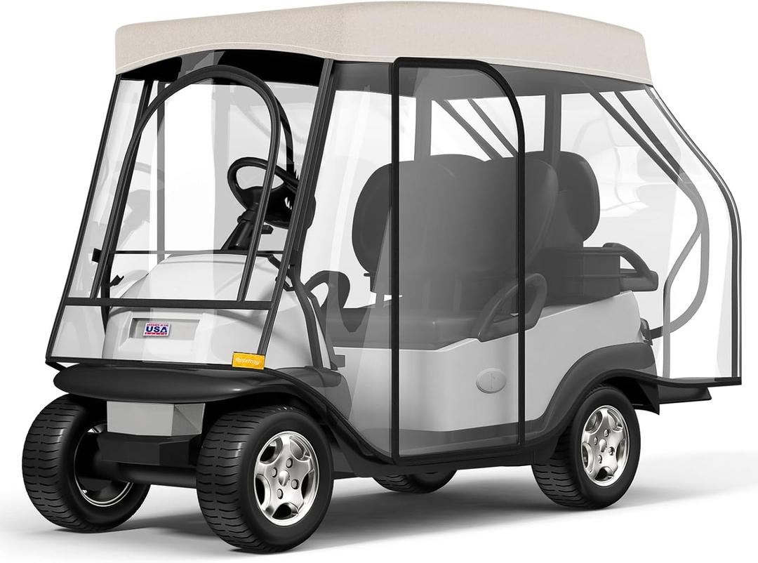 Golf Cart Enclosure - 2+2 Drivable Rain Cover for EZGO, Club Car - Durable Door Zipper, 4-Sided Clear Windows (4 Seater)