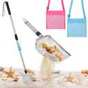Biggun 2 Pack Shark Tooth Sifter with Seashell Bags, 21.8in~34in Adjustable Sand Sifter & Beach Shovel, Beach Sand Toys for Kids Adults Picking Up Shells Girls Boys Gifts, 33.9in