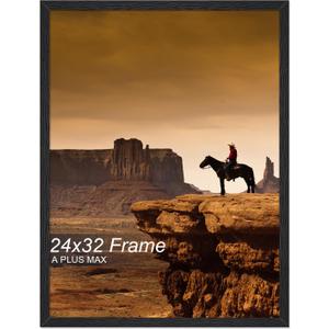 A PLUS MAX 24x32 Picture Frame, Black Engineered Wood Frame for 24 x 32 Inch Picture Poster Photo, Light Weight 24 by 32 Frame with Wood-grain for Wall - 1 Pack/Black/24 x32