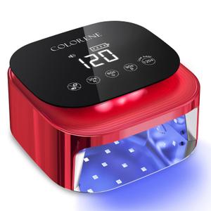Cordless UV LED Nail Lamp, 60W Rechargeable Nail Dryer Gel Polish Light, Intelligent Auto Sensor LCD Display Curing Lamp, Portable 30 Beads LED Nail Light with 4 Timer Setting (Wine Red)