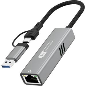 tiavalmax USB C to Ethernet Internet Adapter 5Gbps, 2-in-1 Aluminum USB 3.0 Type A/ Type C to RJ45 LAN Network Adapter Compatible with Nintendo Switch, Smrtphone, Laptop, PC, MacBook, Windows, macOS, Linux
