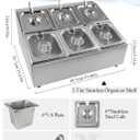 6 Pans Spice Rack Shelf 2 Row Stainless Steel Spice Organizer Stand with Lids Spoons Countertop Inclined Holder Buffet Containers Set for Sauce Jam Fruits Ingredient Kitchen Restaurant Pantry