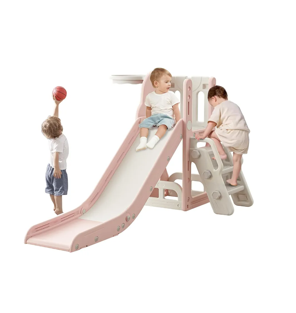 Toddler Slide,Kids Climber Slide with Storage Space and Non-Slip Steps,Indoor Outdoor Playset with Basketball Hoopa and Telescope,Slide for Toddlers Age 1-3