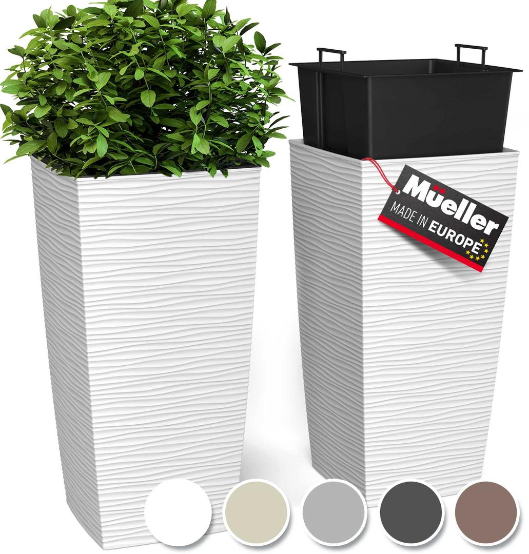 Mueller M-Resin Heavy Duty Tall Planters for Outdoor Plants, Indoor Grande Plant Pots, Boxes, Trees, Flower Pots, 2-Piece Set 6.5 Gallon