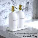 Soap Lotion Dispenser Set, Durmmur White Soap Dispenser With Ceramic Tray, Hand And Dish Soap Dispenser Set With 16 Waterproof Labels For Kitchen /Bathroom/Farmhouse