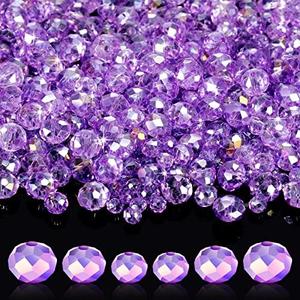 WILLBOND 600 Pcs Crystal Glass Beads for Jewelry Making Bulk Suncatcher Faceted Rondelle Loose Gemstone for Valentine's Day, Irish Holiday, Easter Bracelet DIY Crafts 8mm, 6mm, 4mm(Purple)