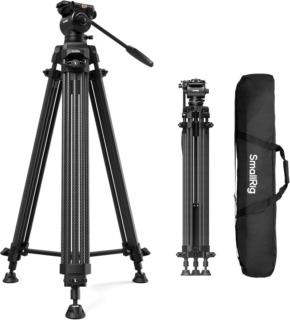 SMALLRIG 73''/185cm Carbon Fiber Heavy Duty Video Tripod, Max Load 10kg (22lbs), Fluid Head with +85 to -78 Tilt Range, Compact Camera Tripod Weight 2.7kg(6lbs), Folded Height 87cm, AD-14-5441