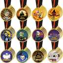 48 Pieces Halloween Medals Costume Contest Awards Spooky Witch Ghost Boo Skull Pumpkin Trophy Trick or Treat Halloween Party Favors for Kids Adults Game Prizes Supplies Decorations