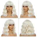 Platinum Blonde Wigs for Women Short Wavy Blonde Bob Wig With Bangs Heat Resistant Synthetic Wigs for Daily Party Cosplay Costume Wig Use