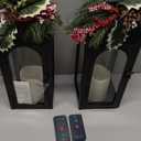 Christmas Lanterns Decorative Indoor Outdoor, 2 Pack Black Christmas Lantern, 18 Inch Timer Decorative Candle Lanterns Flameless Light with Pine Cones and Needles for Home, Party, Farmhouse Decor (Cross)