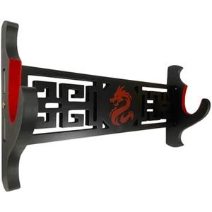Shadow Cutlery Sword Wall Mount Katana Display Wood Red Felt , Black Display Red Imperial Dragon (Single Stand)