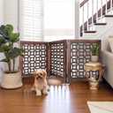 Wooden Foldable Pet Dog Safety Gate -3 Panels 20"Wx24"H- Hand Carved Solid Wood And MDF - Free Standing Portable Indoor Doorway Hall Stairs Dog Puppy Fence - Fully Assembled - Antique Brown -IRONGATE