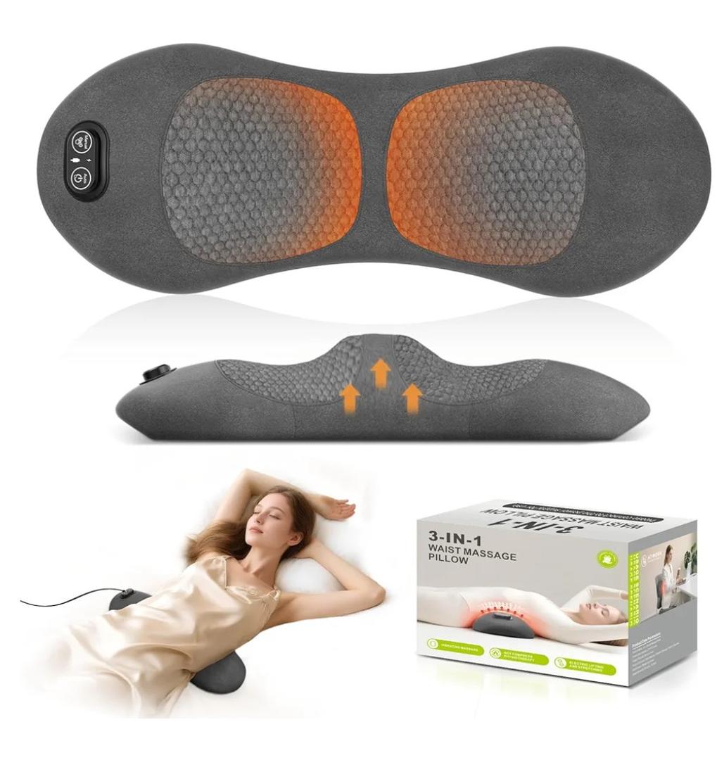 Smooth Triple Fusion 3-in-1 Back Massager Lumbar Pillow with Heat, Vibration & Traction Back Massager for Pain Relief, Deep Tissue Relaxation for Home, Office- Corded Electric Gift Idea