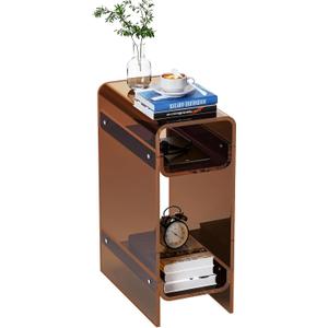 Clear Acrylic Side Table, Narrow Nightstand Bedside Table for Bedroom, Skinny Small End Table (Dark Brown, 8.7'' x 15.7'' x 21.7")