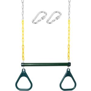 Take Me Away 18'' Trapeze Swing Bar Rings 48'' Heavy Duty Plastic Coated Chains Swing Set Accessories (Grenn)