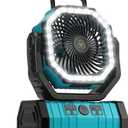 Camping Fan - 20000mAh Battery Powered Fan Rechargeable with LED Lantern - Portable Outdoor Tent Fans with Hanging Hook 4 Speeds Wind Remote Control, Blue