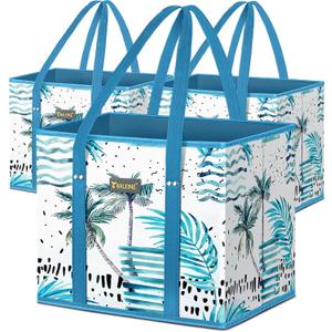 BALEINE 3Pk Reusable Grocery Bags, Foldable Shopping Bags for Groceries with Reinforced Bottom & Handles (Island Breeze)