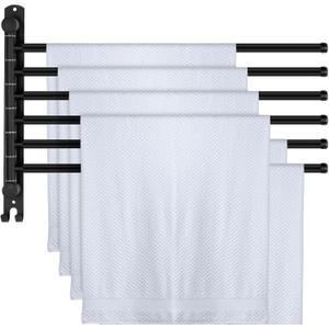 Teenyyou Swivel Towel Rack 20.4 Inches 304 Stainless Steel 6 Arms Bathroom Towel Rack Hanger Space Saving Pool Holder Wall Mounted Swivel Bar with Hook, Matte Black