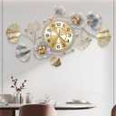 Clocks for Living Room, Large Wall Clock, 3D Silent Wall Clock, Retro Metal Ginkgo Leaf Design, for Bedroom Kitchen Decorative Wall Clocks32''x18''  (Retro Blue Color)