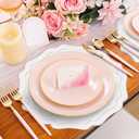 4 Sets Ribbon Twirl Cotton Linen Placemats, 15 inch Embroidery Round Cloth Table Mats with Pink Scalloped Edge Washable Fabric Place Mats Flower Shape for Wedding Baby Shower Party Table Decor, 4Pcs