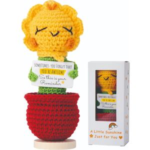 4 x Inspirational Birthday Gifts for Women Friends Positive Crochet Sunflower Desk Accessories Encouraging Thank You Friendship Present for Coworker Teacher Boss Employee Appreciation Principal Christmas