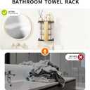 Towel Racks for Bathroom - Wall Mounted Bamboo Shelf for Holding 3 Extra Large Rolled Towels with 2 Hooks - Space Saving Bathroom Organizer for Small Spaces, Apartment, or RV, Black