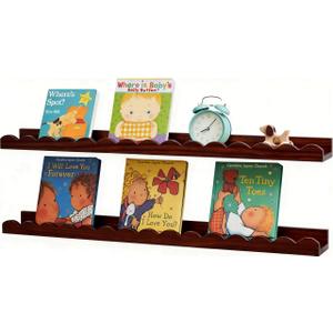 Conamily Scalloped Baby Book Floating Shelf for Wall 24inch Set of 2,Walnut