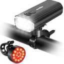 Ascher USB Rechargeable Bike Light Front and Back, Super Bright 1000 Lumens Bicycle Headlight and Compact Tail Light, 4 Light Modes, Large Capacity Battery Bike Lights for Night Riding Road Mountain (Black & Red)