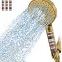 SR SUN RISE Filtered Shower Head with Handheld High Pressure 9 Spray Mode Showerhead Detachable Shower Head Water Softener Filters Beads for Hard Water Remove Chlorine 4 Filters Brushed Gold