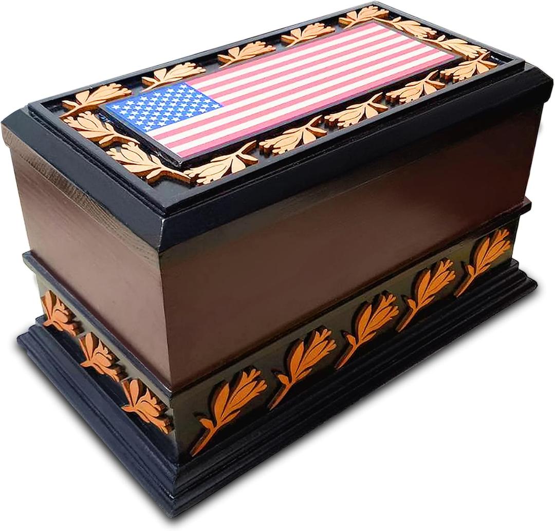 Urns for Ashes - Patriotic Cremation Urn with American Flag - Enduring Ashes Keepsake - Decorative Urns for a Lasting Tribute (Brown)