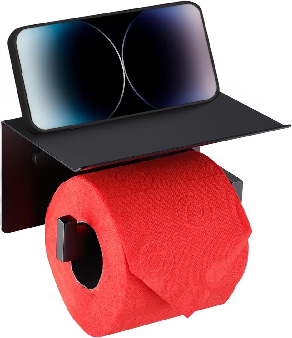 LANC Black Toilet Paper Holder with Shelf Toilet Tissue Roll Holder with Phone Shelf for Bathroom Wall Mounted and Self-Adhesive Toilet Paper Roll Holder Stainless Steel,Left Rod, A8367MB-LF LANC Black Toilet Paper Holder with Shelf Toilet Tissue Roll Holder with Phone Shelf for Bathroom Wall Mounted and Self-Adhesive Toilet Paper Roll Holder Stainless Steel,Left Rod, A8367MB-LF