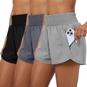 Coume 3 Pack Women's 2 in 1 Running Shorts with Zipper Pockets 2.5" High Waisted Quick Dry Athletic Workout Gym Summer Shorts Large