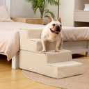 Aodisman Dog Stairs for Bed 18.5" H, 4-Step Dog Steps for Small Dogs and Cats, Indoor Non-Slip Balanced Pet Stairs are Suitable for Puppy, Older Cat,Beige