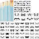 Fainne 68 Pcs Face Paint Stencils Kit, 48 Reusable Facial Painting Stencils with 10 Stickers 10 Painting Brushes Plastic Tattoo Templates for Halloween Party Makeup DIY Drawing Art (Animal Style)