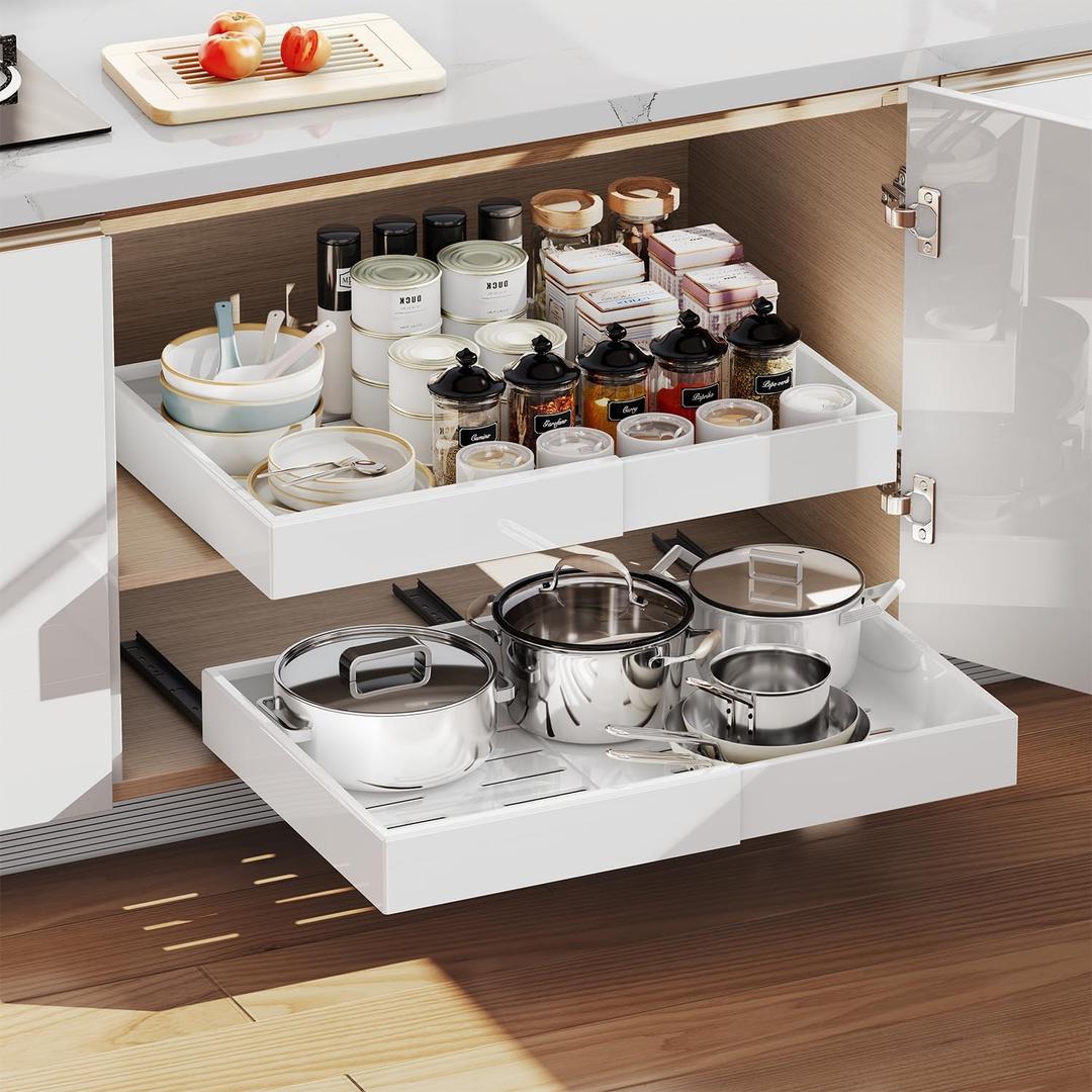 Pull out Cabinet Organizer,Extendable (12"-20") Heavy-Duty Pull-Out Drawers Secured with Nano Adhesive Tape, Ideal for Cookware Storage, for Kitchen Base Cabinets (21" Dx12-20" W(1 Pack))