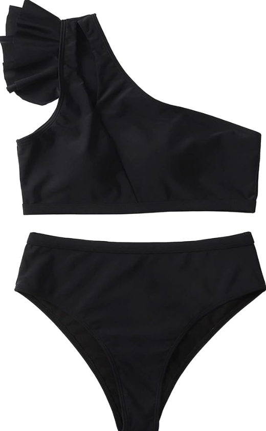 Girls Bathing Suit Size 10-12 Years Old Black UPF50+ 2-Piece Ruffle Swimsuit Sets for Pool