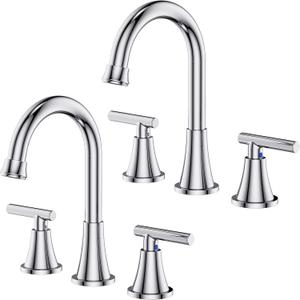 Bathroom Faucets for Sink 3 Hole, Hurran Chrome Bathroom Sink Faucet with Pop-up Drain and Supply Lines, Stainless Steel Lead-Free Widespread Faucet for Vanity RV Farmhouse, 2 Pack