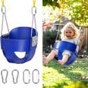 High Back Full Bucket, Toddler Swing with Coated Chains & Triangle Dip Pinch Protection for Safety, Baby Swing Outdoor with Locking Buckles, Toddler Bucket Swing for Backyard, Playground, Blue