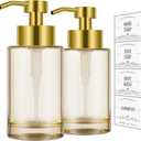 Glass Soap Dispenser with Stainless Steel Pump,12oz Gold Hand Liquid Soap Dispenser,Thick Glass Soap Dispenser for Bathroom,Kitchen