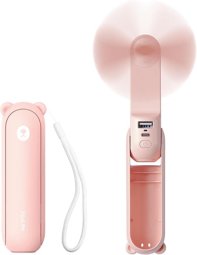Handheld Mini Fan, 3 IN 1 USB Rechargeable Portable Fan [12-19 Working Hours] with Power Bank, Flashlight, Pocket Design for Travel/Summer/Concerts/Lash, Gifts for Women