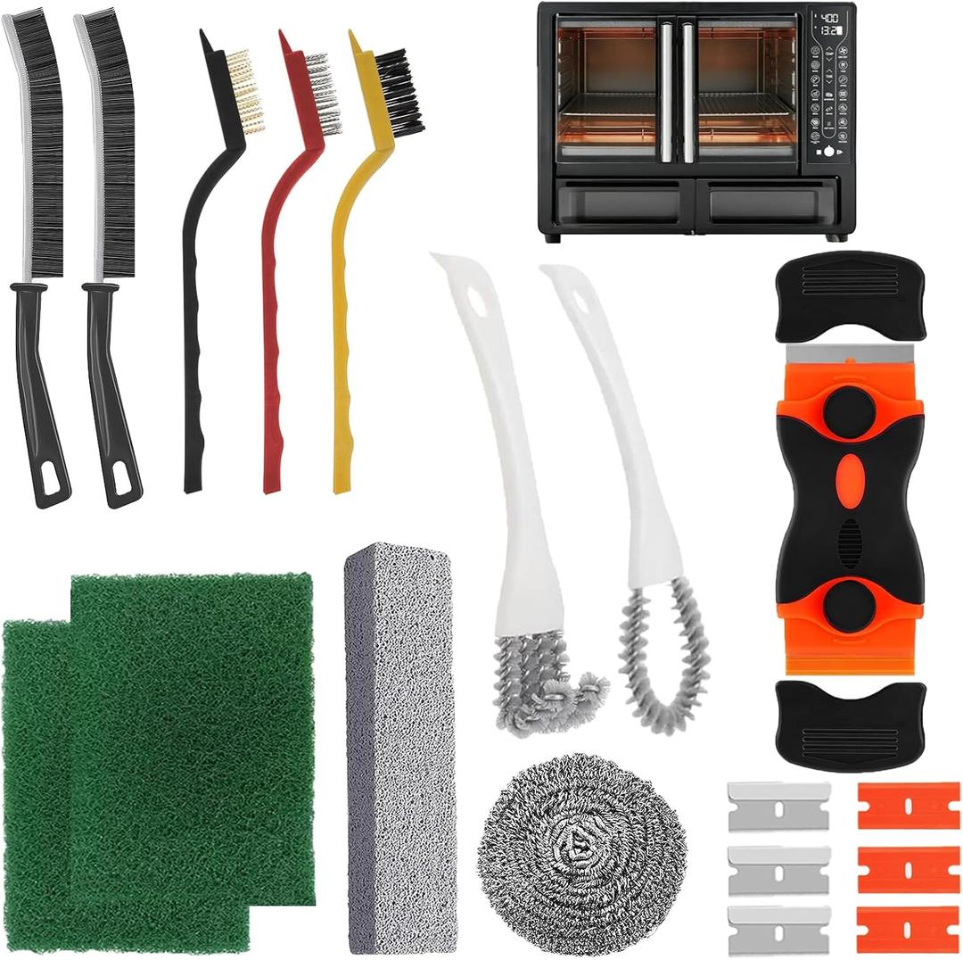 2 x Heavy Duty Oven Cleaner Brush Set, Oven Cleaning Accessories Tools, for Deep Cleaning Stoves, Grills, Ovens & Kitchen Surfaces - Removes Tough Grease & Carbon Buildup