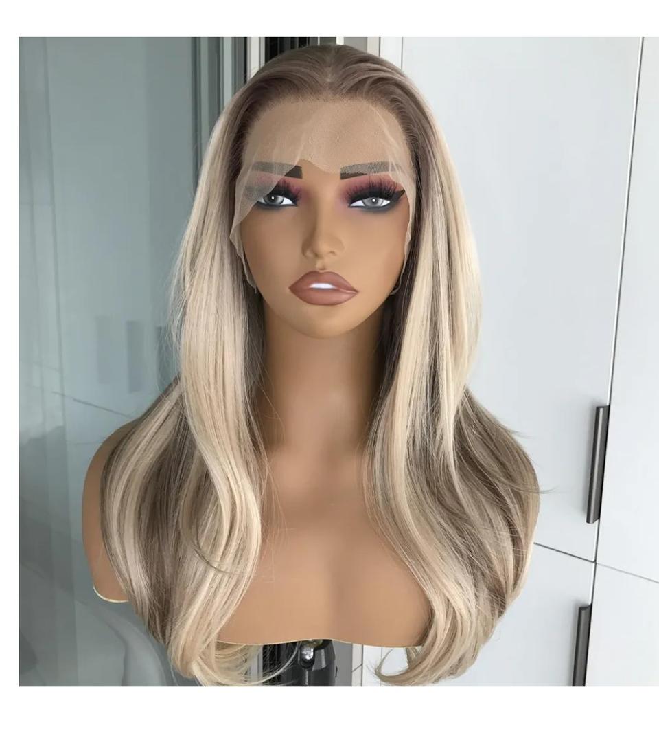 Aisom Ash Platinum Straight 18“ Highlight Wig Mixed Brown and Blonde Color Ombre Lace Front Wigs for Women Synthetic Wig (Highlight Ash Platinum)