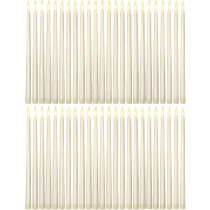 Funtery 48 Pcs Flameless LED Taper Candles Battery Operated Candles Bulk LED Candlesticks Flickering for Church Wedding Easter Graduation Party Decorations(Ivory, Classic Style)
