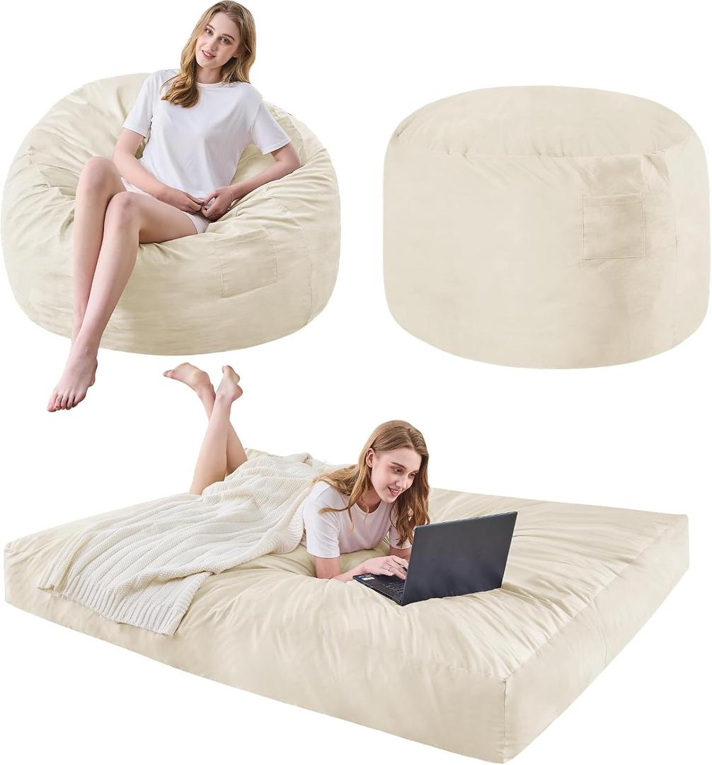 Bean Bag Chairs for Adults - Giant Bean Bag Convertible Floor Sofa, Full