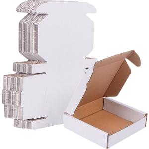 Small Shipping Boxes 4x4x1, Set of 50, White Corrugated Cardboard Box (YD441-50W)