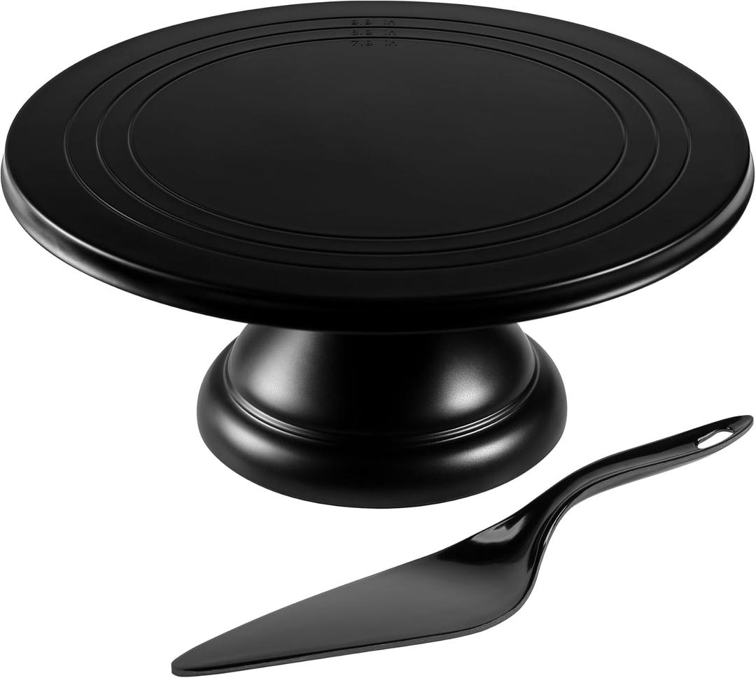 Large Cake Stand 12 Inch with Cake Spatula, Round Bamboo Fiber Cupcake Dessert Stand, Cake Decorating Display Stand for Birthday Parties, Weddings, Baby Shower and Other Events, Black